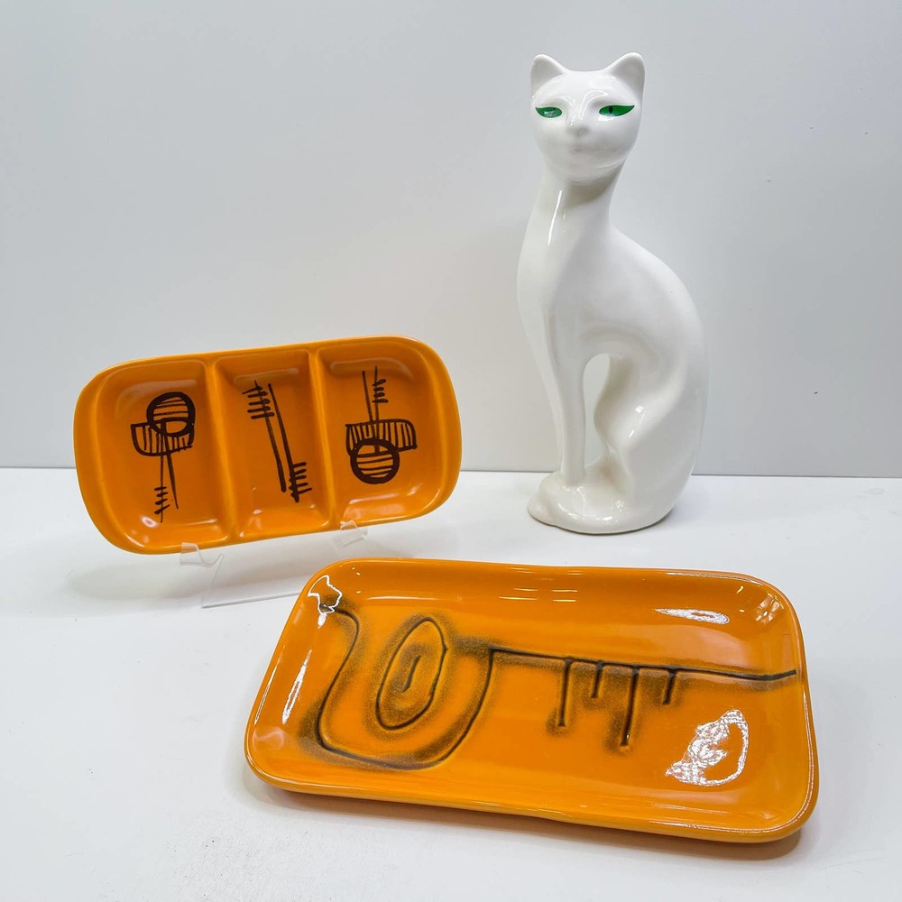 RARE VTG ISRAELI CERAMIC POTTERY BOWL & WOOD TRAY FOR SERVING dishes ISRAEL #